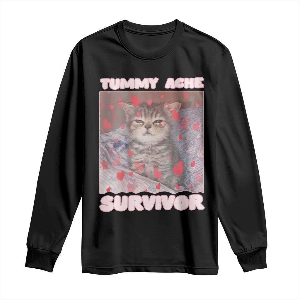 Tummy Ache Survivor Long Sleeve Shirt Funny Cute Cat Meme TS14 Black Print Your Wear