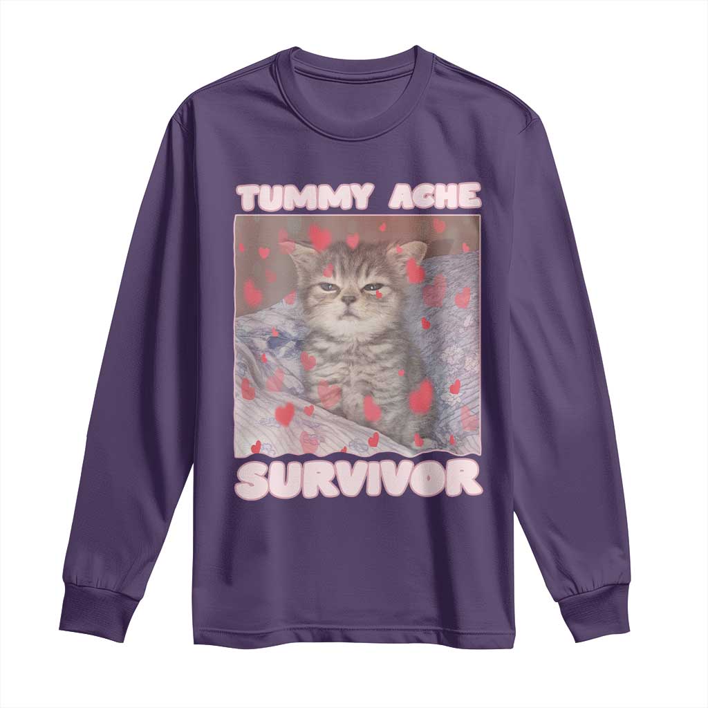 Tummy Ache Survivor Long Sleeve Shirt Funny Cute Cat Meme TS14 Purple Print Your Wear