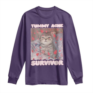 Tummy Ache Survivor Long Sleeve Shirt Funny Cute Cat Meme TS14 Purple Print Your Wear