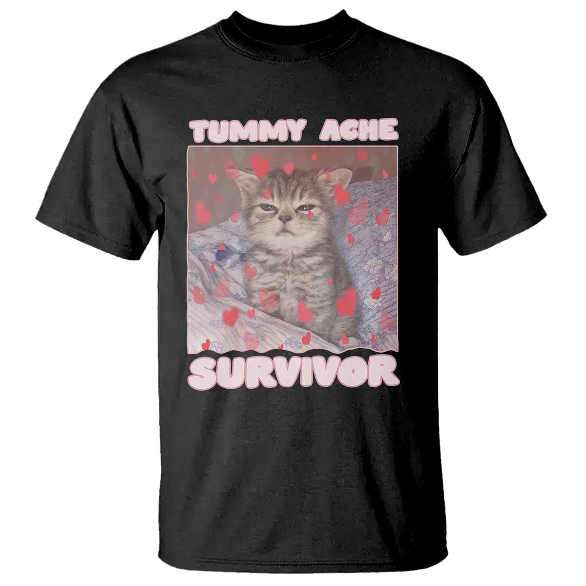 Tummy Ache Survivor T Shirt Funny Cute Cat Meme TS14 Black Print Your Wear