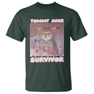 Tummy Ache Survivor T Shirt Funny Cute Cat Meme TS14 Dark Forest Green Print Your Wear