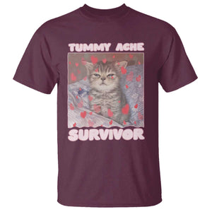 Tummy Ache Survivor T Shirt Funny Cute Cat Meme TS14 Maroon Print Your Wear