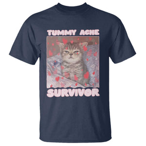 Tummy Ache Survivor T Shirt Funny Cute Cat Meme TS14 Navy Print Your Wear