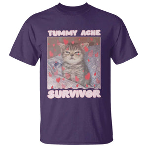 Tummy Ache Survivor T Shirt Funny Cute Cat Meme TS14 Purple Print Your Wear