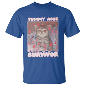 Tummy Ache Survivor T Shirt Funny Cute Cat Meme TS14 Royal Blue Print Your Wear