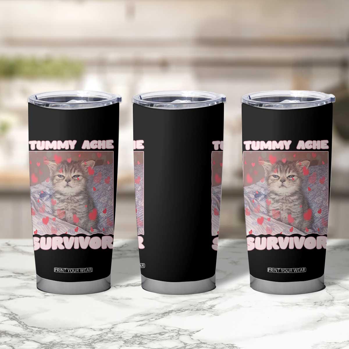 Tummy Ache Survivor Tumbler Cup Funny Cute Cat Meme TS14 Print Your Wear