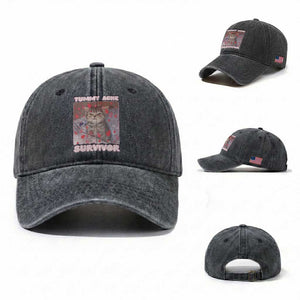 Tummy Ache Survivor Washed Cotton Baseball Cap Funny Cute Cat Meme TS14 Washed Cap Universal Fit Dark Gray Print Your Wear