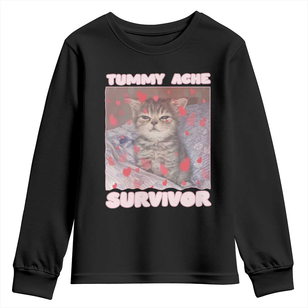 Tummy Ache Survivor Youth Sweatshirt Funny Cute Cat Meme TS14 Black Print Your Wear