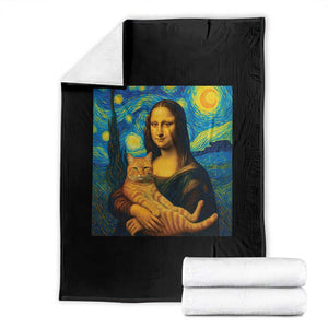 Mona Lisa Cat Starry Night Throw Blanket TS14 Black Print Your Wear