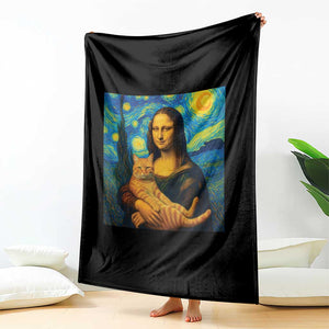 Mona Lisa Cat Starry Night Throw Blanket TS14 Print Your Wear