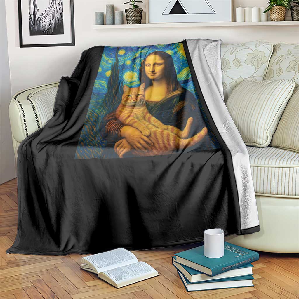 Mona Lisa Cat Starry Night Throw Blanket TS14 Print Your Wear