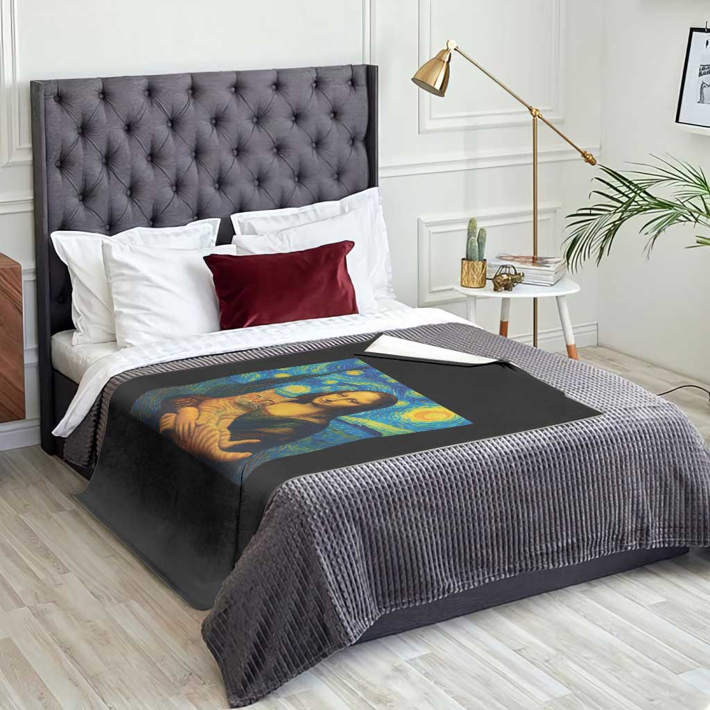 Mona Lisa Cat Starry Night Throw Blanket TS14 Print Your Wear