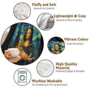 Mona Lisa Cat Starry Night Throw Blanket TS14 Print Your Wear