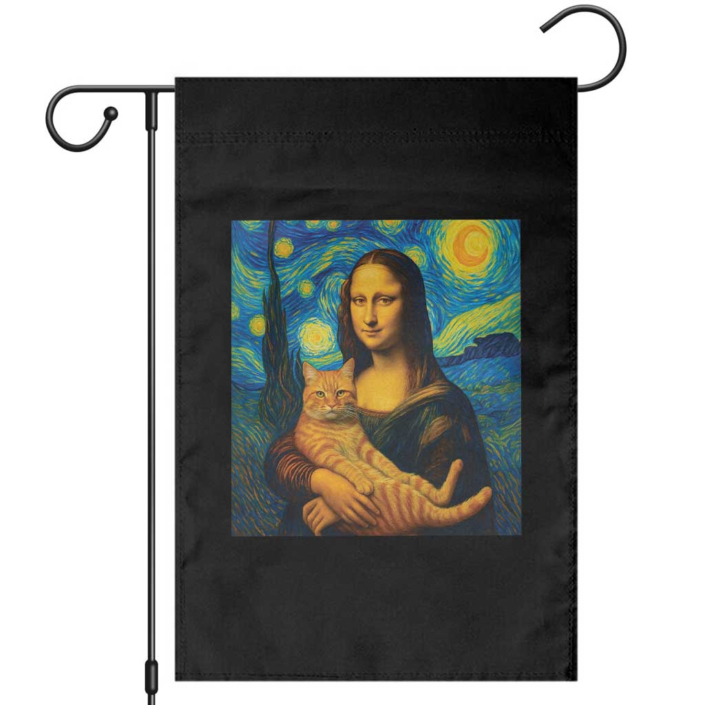 Mona Lisa Cat Starry Night Garden Flag TS14 Black Print Your Wear