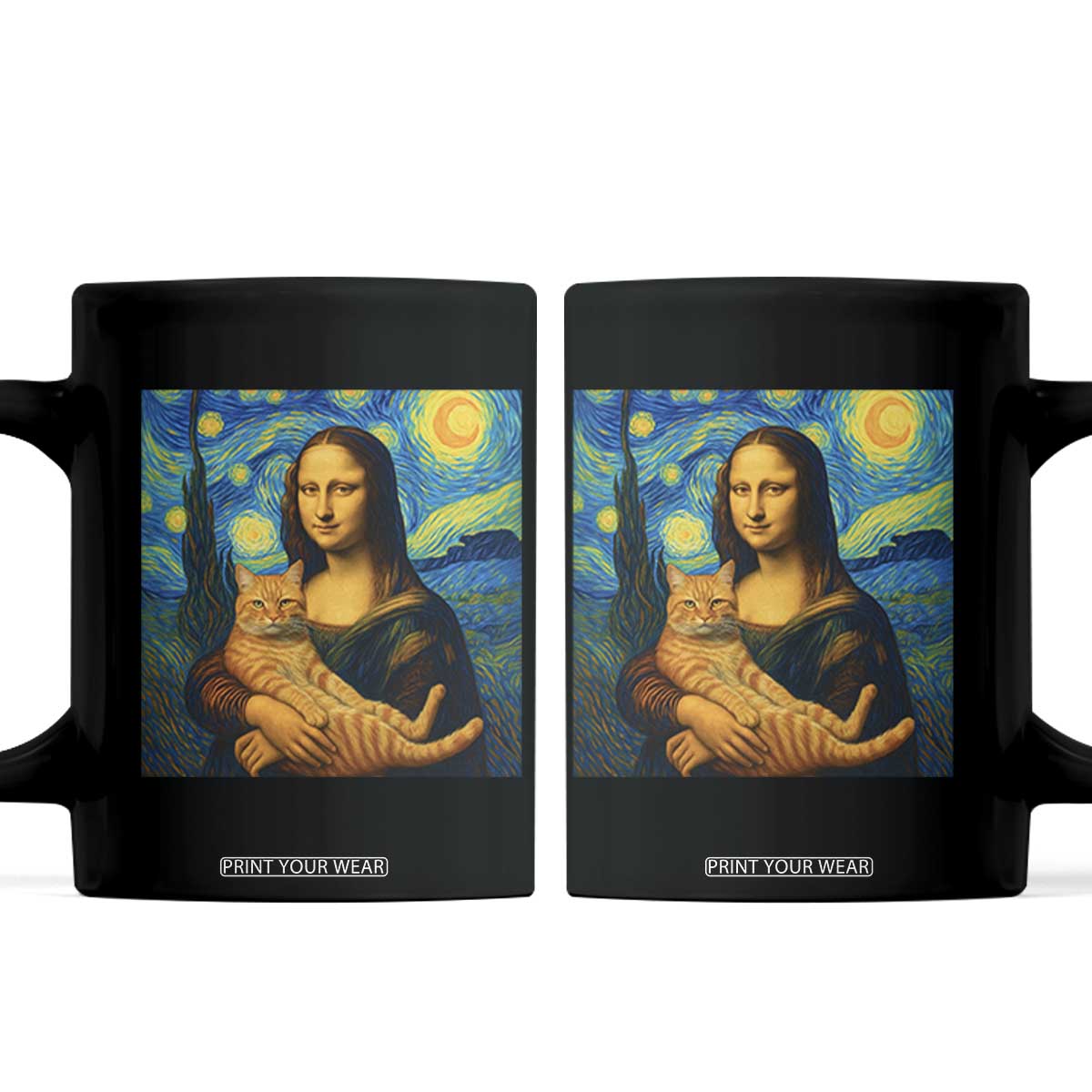 Mona Lisa Cat Starry Night Coffee Mug TS14 Black Print Your Wear