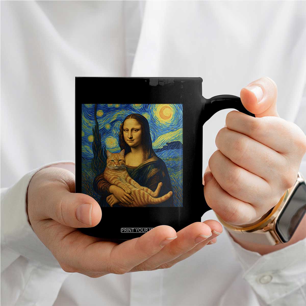 Mona Lisa Cat Starry Night Coffee Mug TS14 Print Your Wear