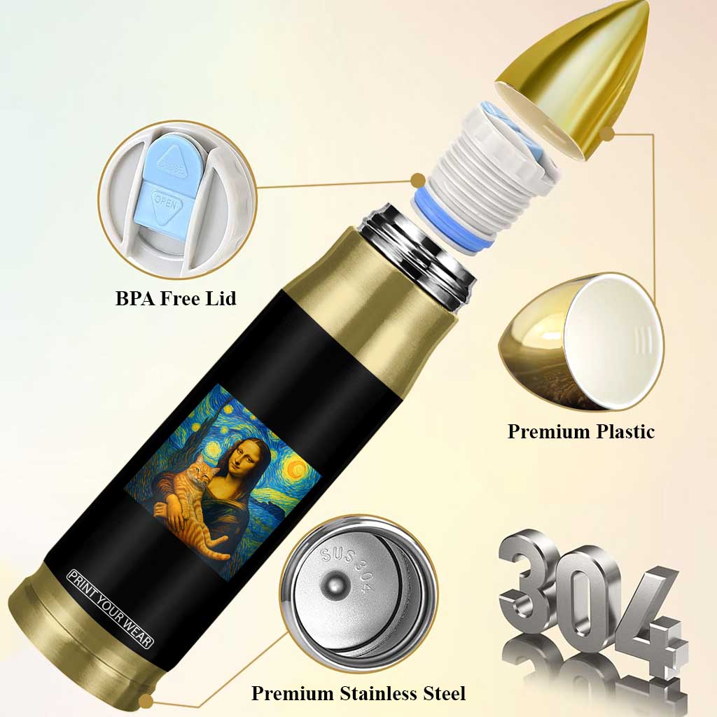 Mona Lisa Cat Starry Night Bullet Tumbler TS14 Print Your Wear
