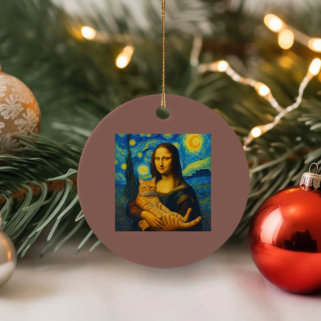Mona Lisa Cat Starry Night Ceramic Ornament TS14 1pc Mocha Print Your Wear