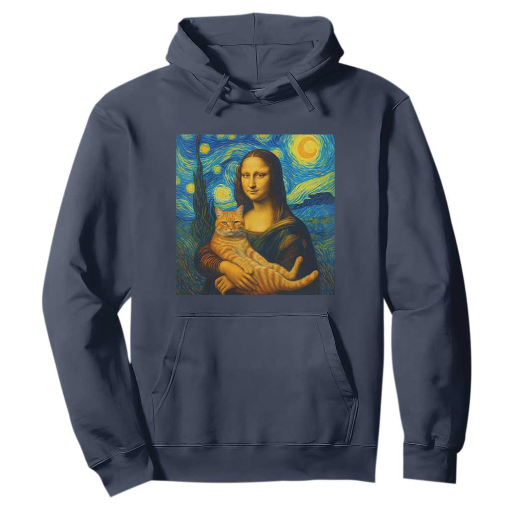 Mona Lisa Cat Starry Night Hoodie TS14 Navy Print Your Wear