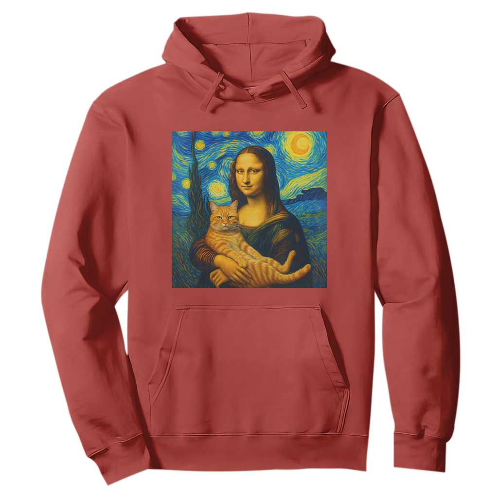 Mona Lisa Cat Starry Night Hoodie TS14 Red Print Your Wear