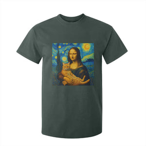 Mona Lisa Cat Starry Night T Shirt For Kid TS14 Dark Forest Green Print Your Wear