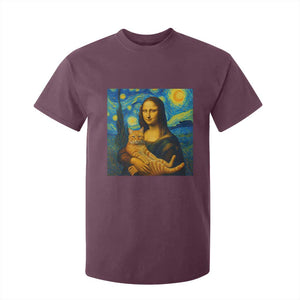 Mona Lisa Cat Starry Night T Shirt For Kid TS14 Maroon Print Your Wear