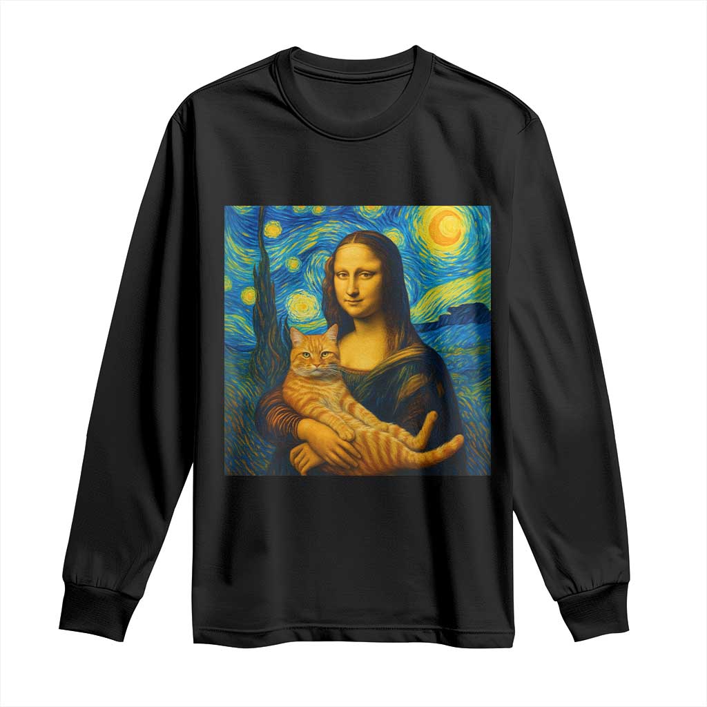 Mona Lisa Cat Starry Night Long Sleeve Shirt TS14 Black Print Your Wear