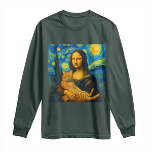 Mona Lisa Cat Starry Night Long Sleeve Shirt TS14 Dark Forest Green Print Your Wear