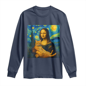 Mona Lisa Cat Starry Night Long Sleeve Shirt TS14 Navy Print Your Wear