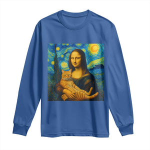 Mona Lisa Cat Starry Night Long Sleeve Shirt TS14 Royal Blue Print Your Wear