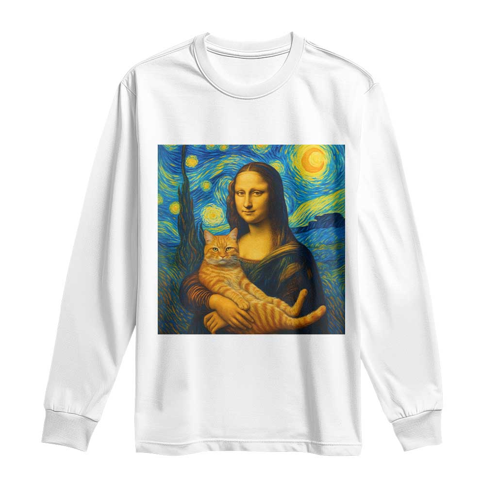 Mona Lisa Cat Starry Night Long Sleeve Shirt TS14 White Print Your Wear