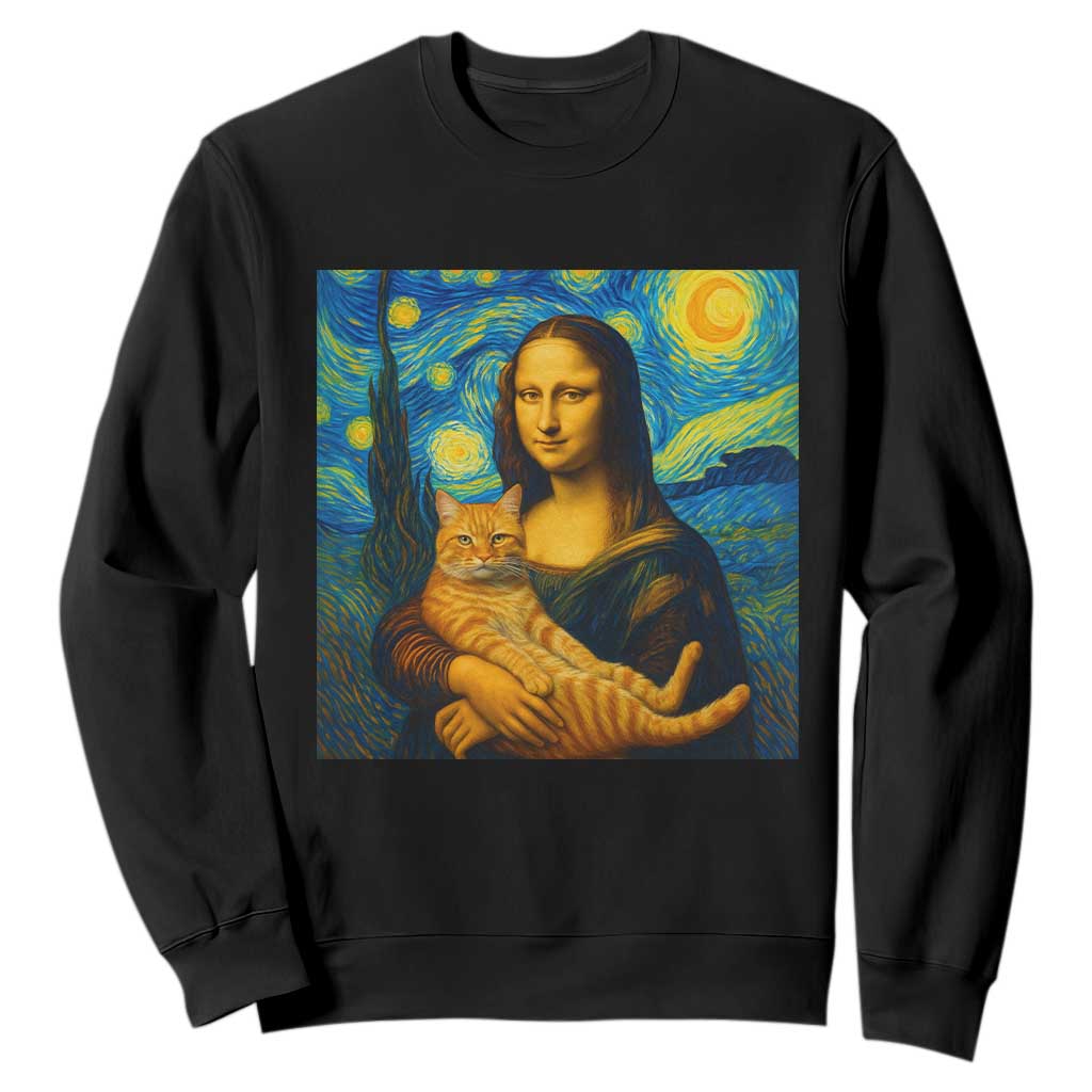 Mona Lisa Cat Starry Night Sweatshirt TS14 Black Print Your Wear