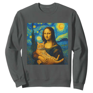 Mona Lisa Cat Starry Night Sweatshirt TS14 Dark Heather Print Your Wear