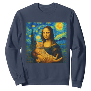 Mona Lisa Cat Starry Night Sweatshirt TS14 Navy Print Your Wear