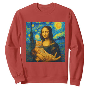 Mona Lisa Cat Starry Night Sweatshirt TS14 Red Print Your Wear