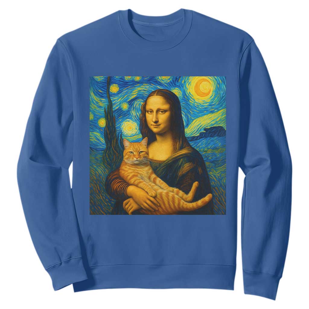 Mona Lisa Cat Starry Night Sweatshirt TS14 Royal Blue Print Your Wear