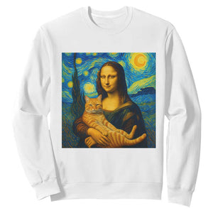Mona Lisa Cat Starry Night Sweatshirt TS14 White Print Your Wear