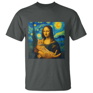 Mona Lisa Cat Starry Night T Shirt TS14 Dark Heather Print Your Wear