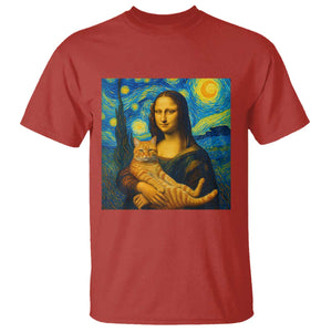 Mona Lisa Cat Starry Night T Shirt TS14 Red Print Your Wear