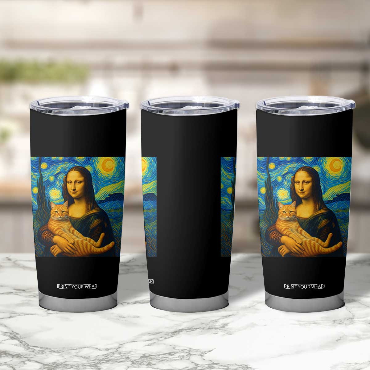 Mona Lisa Cat Starry Night Tumbler Cup TS14 Print Your Wear