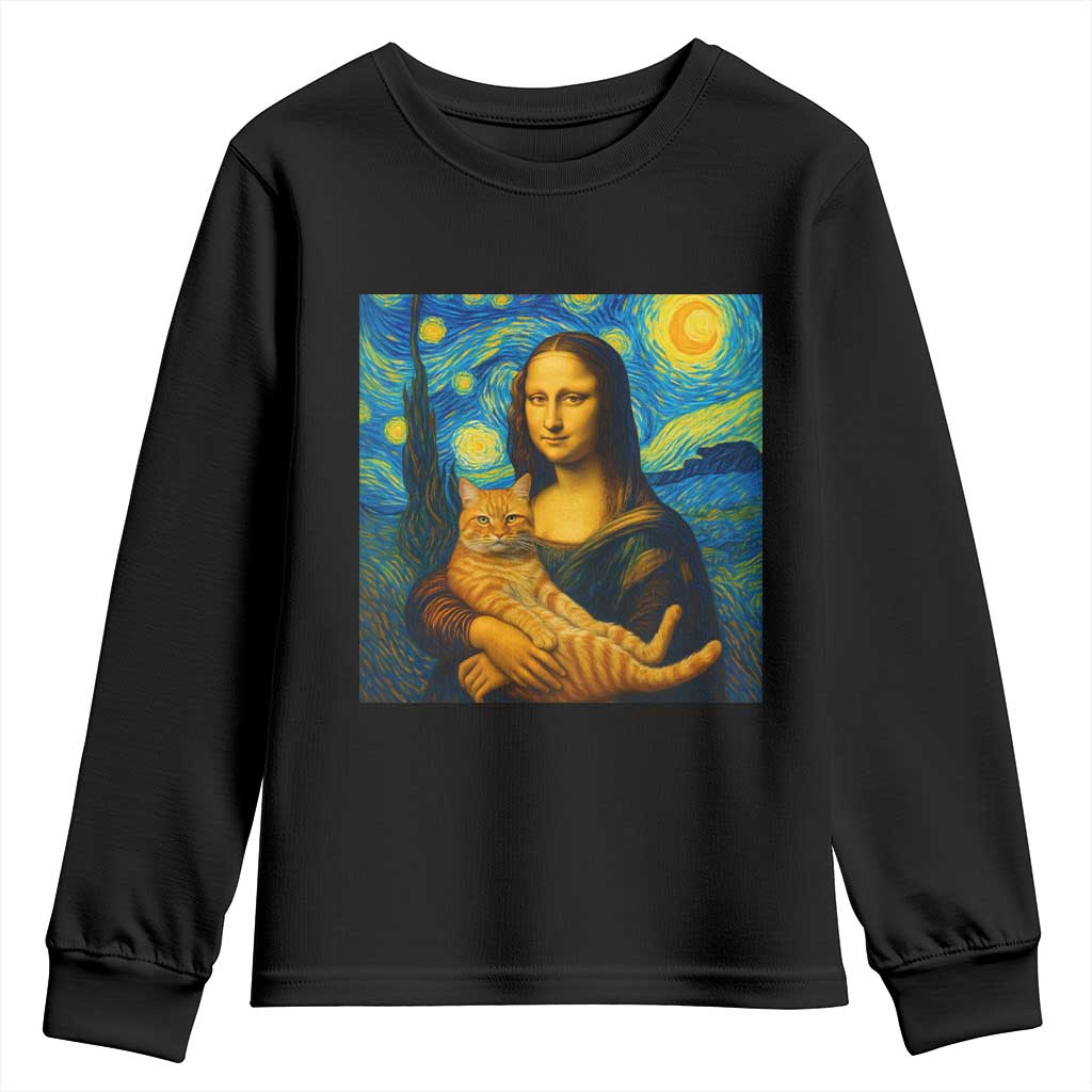Mona Lisa Cat Starry Night Youth Sweatshirt TS14 Black Print Your Wear