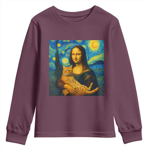 Mona Lisa Cat Starry Night Youth Sweatshirt TS14 Maroon Print Your Wear