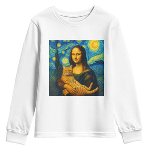 Mona Lisa Cat Starry Night Youth Sweatshirt TS14 White Print Your Wear