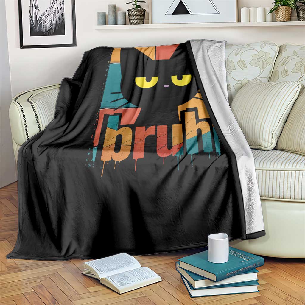 Funny Black Cat Bruh Meme Throw Blanket Funny Black Cat TS14 Print Your Wear