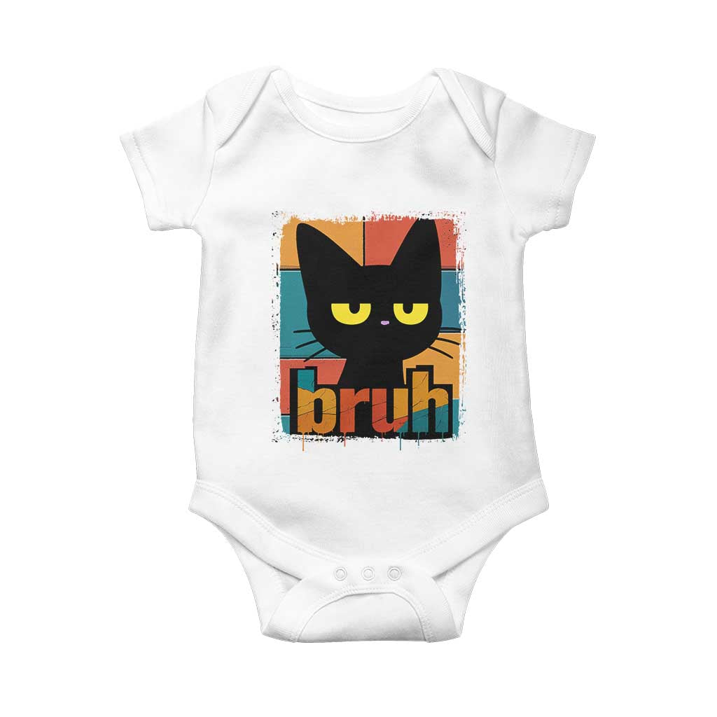 Funny Black Cat Bruh Meme Baby Onesie Funny Black Cat TS14 White Print Your Wear