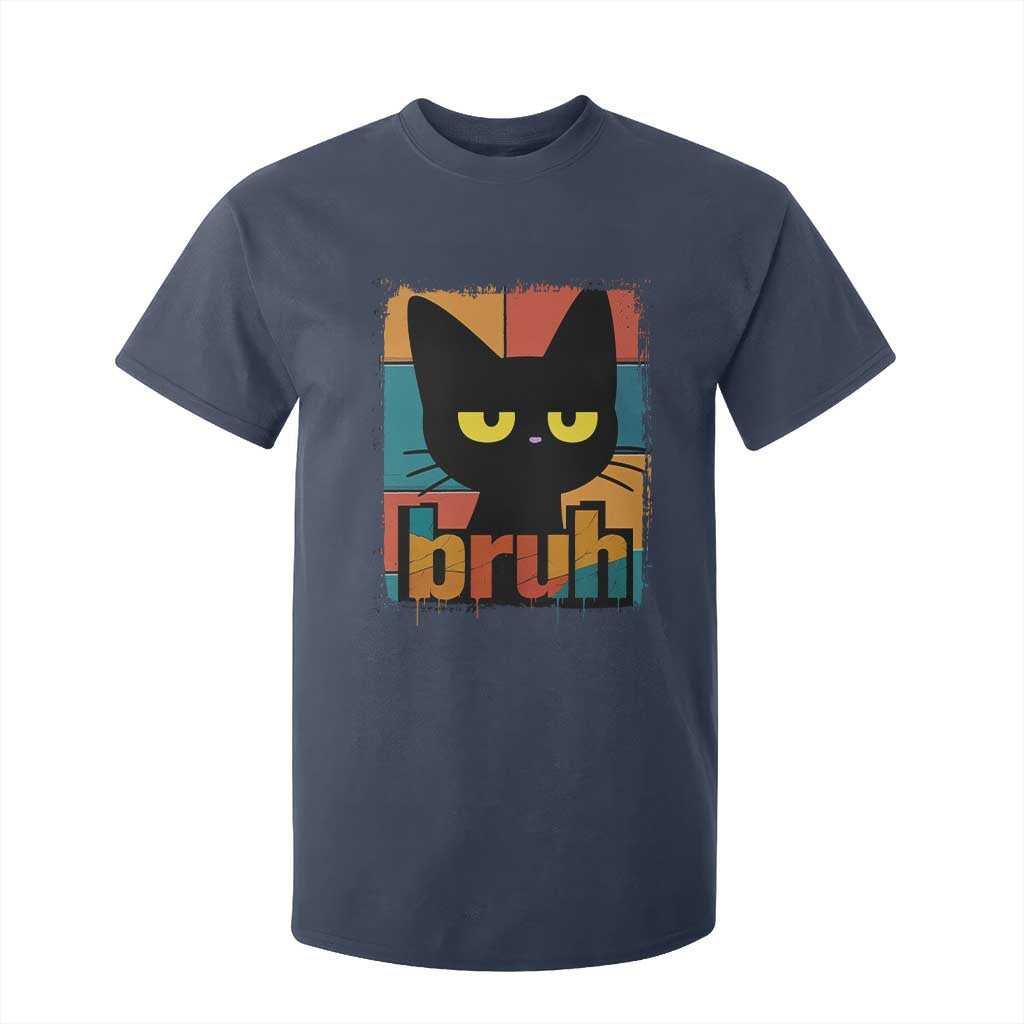 Funny Black Cat Bruh Meme T Shirt For Kid Funny Black Cat TS14 Navy Print Your Wear