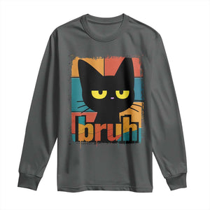 Funny Black Cat Bruh Meme Long Sleeve Shirt Funny Black Cat TS14 Dark Heather Print Your Wear