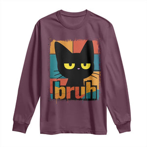 Funny Black Cat Bruh Meme Long Sleeve Shirt Funny Black Cat TS14 Maroon Print Your Wear