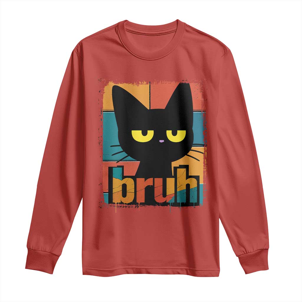 Funny Black Cat Bruh Meme Long Sleeve Shirt Funny Black Cat TS14 Red Print Your Wear
