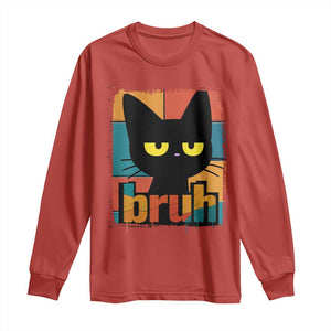 Funny Black Cat Bruh Meme Long Sleeve Shirt Funny Black Cat TS14 Red Print Your Wear